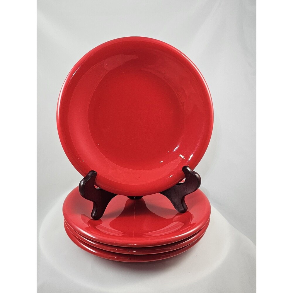 Set of 4 PRIMULA Decorata A Mano Solid Tomato Red Salad Plates 8” -Made in Italy